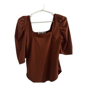 We The Free women’s Rust Brown puff sleeve ribbed square neck top